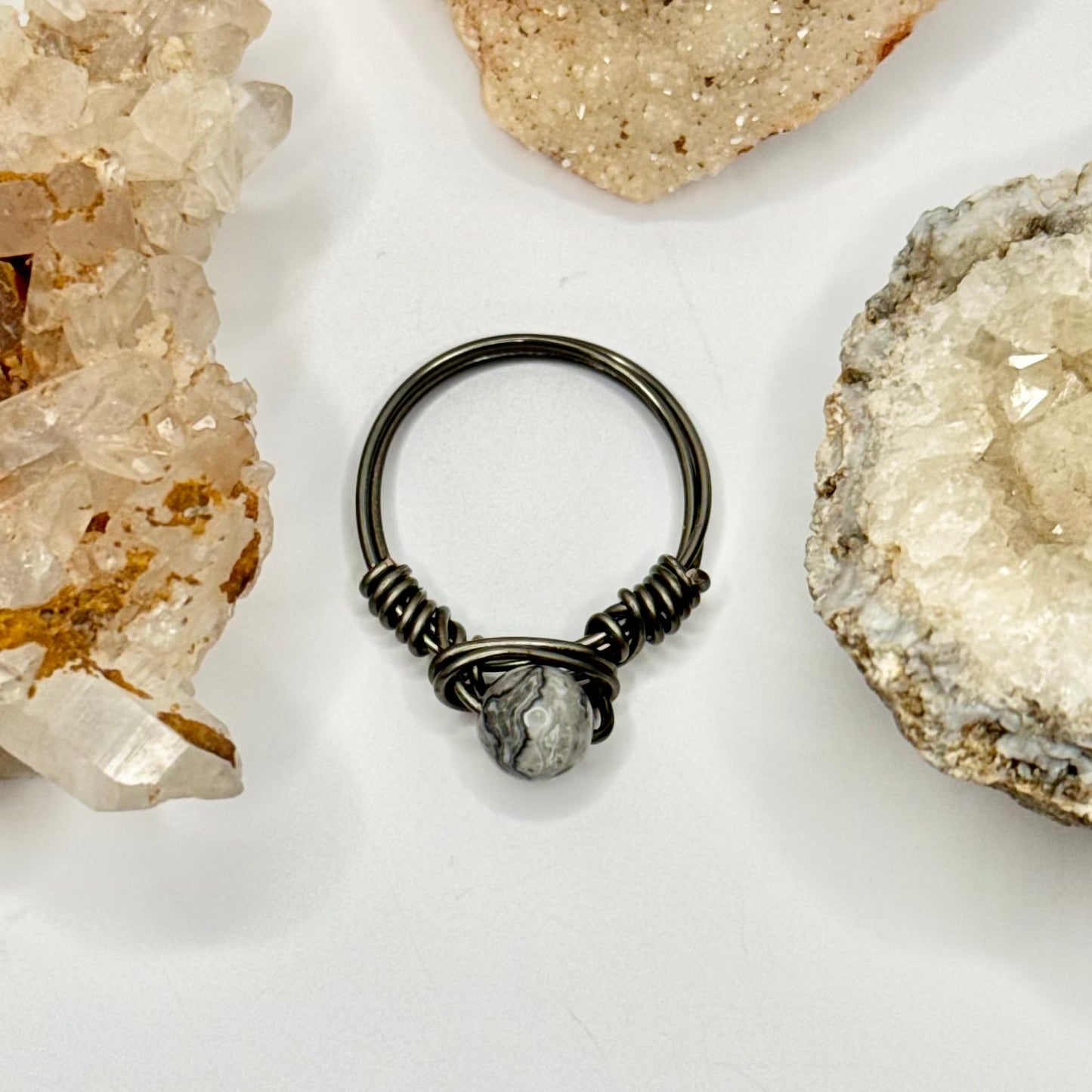 Charcoal Crazy Lace Agate Ring