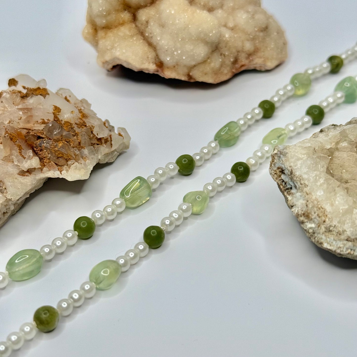 Gold Jade and Prehnite Beaded Necklace