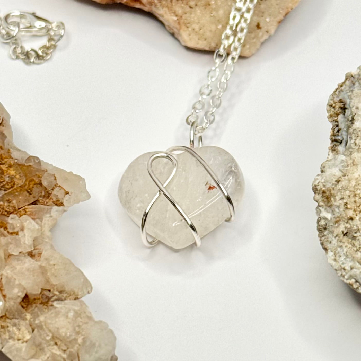 Silver Quartz Heart Necklace