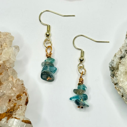Gold Plated Labradorite and Aquamarine Earrings