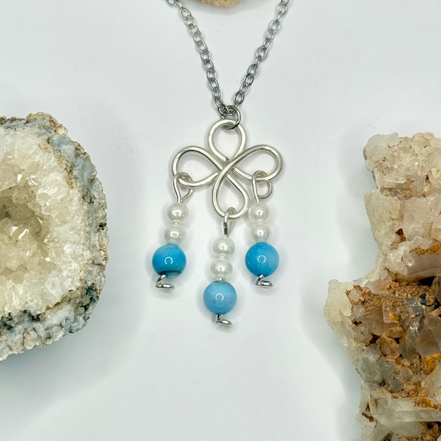 Silver Blue Dyed Shell and Foe Pearl Necklace