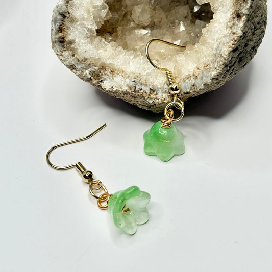 Gold Plated Green Flower Earrings