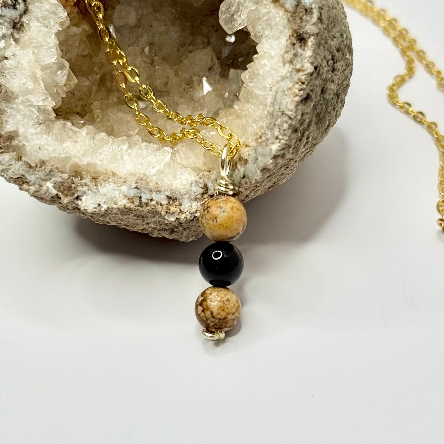 Gold Onyx and Picture Jasper Necklace