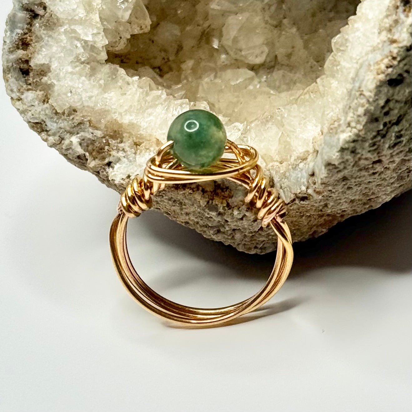 Gold Plated Moss Agate Ring