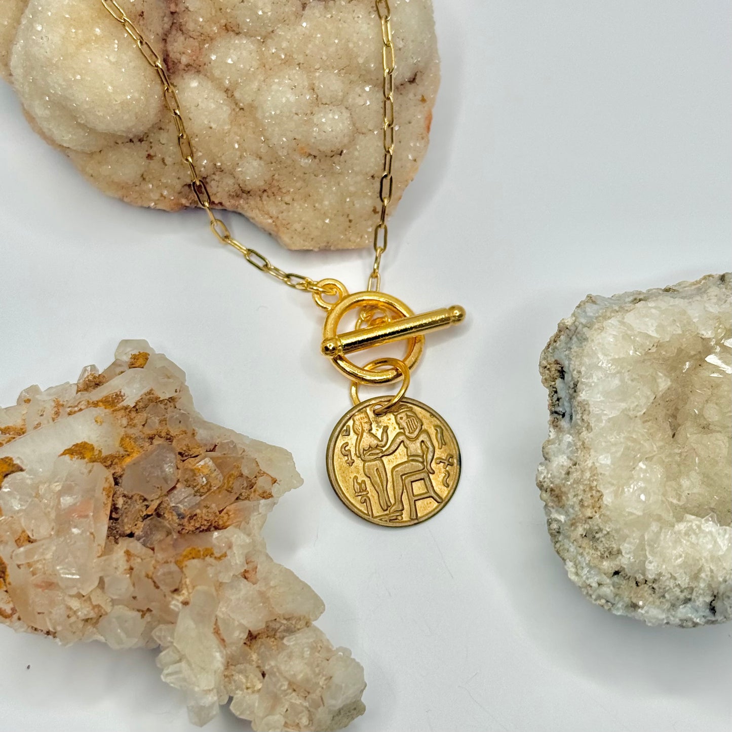Gold Hieroglyphic Charm Toggle Necklace