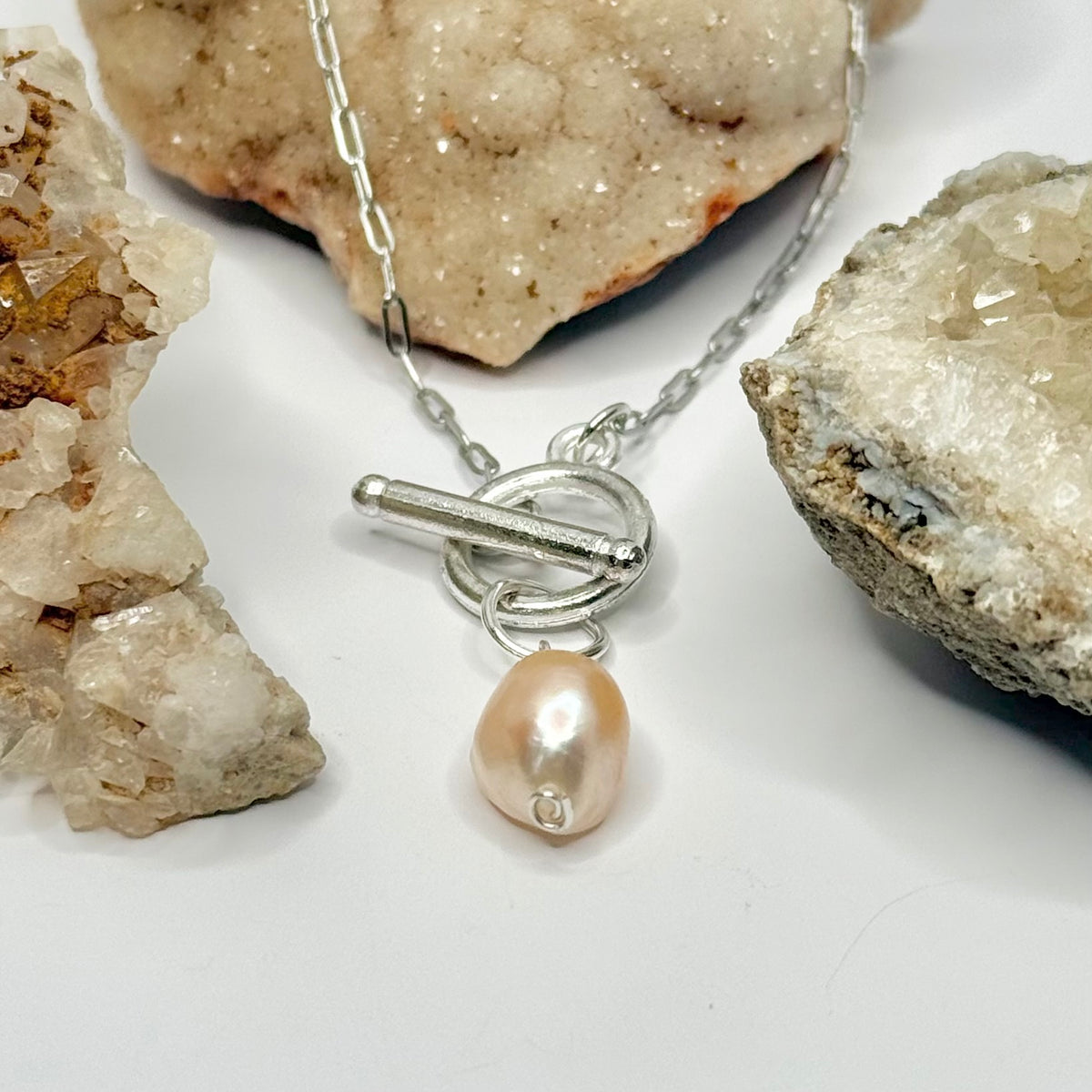 Silver Cultured Pearl Toggle Necklace