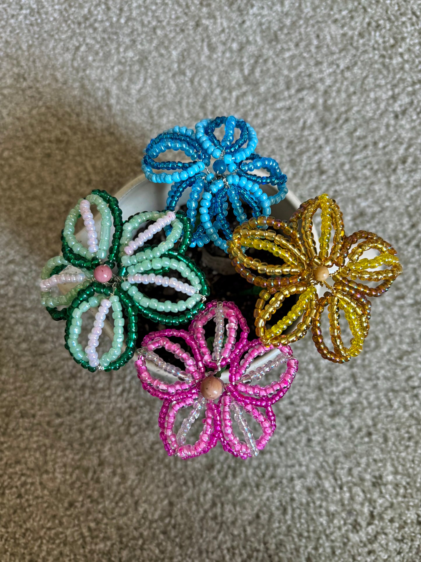 Blue Beaded Flower Stake