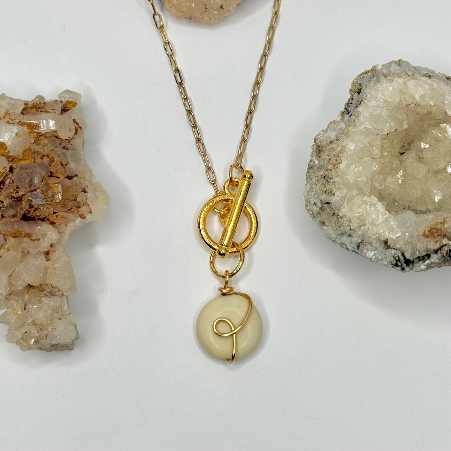Gold Lemon Chrysoprase Toggle Necklace