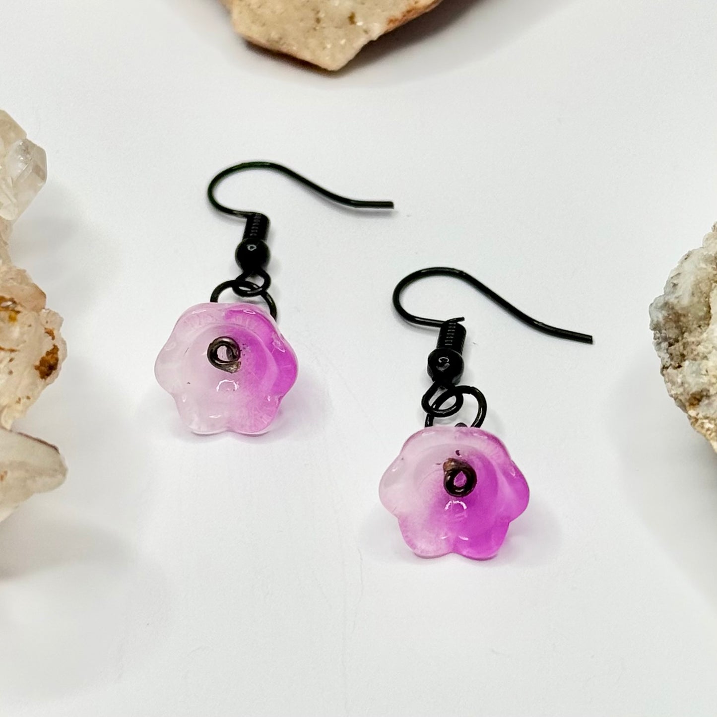 Charcoal Pink Flower Earrings