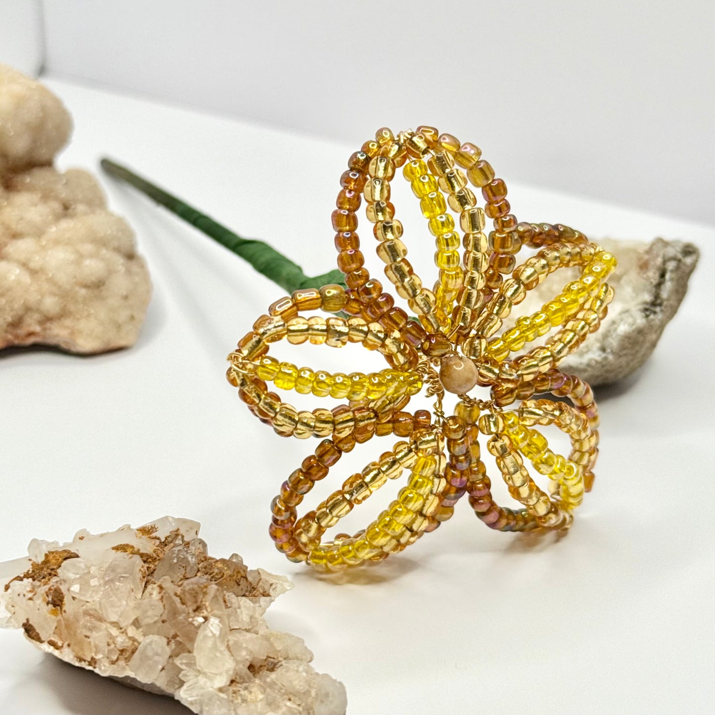 Gold and Brown Beaded Flower Stake