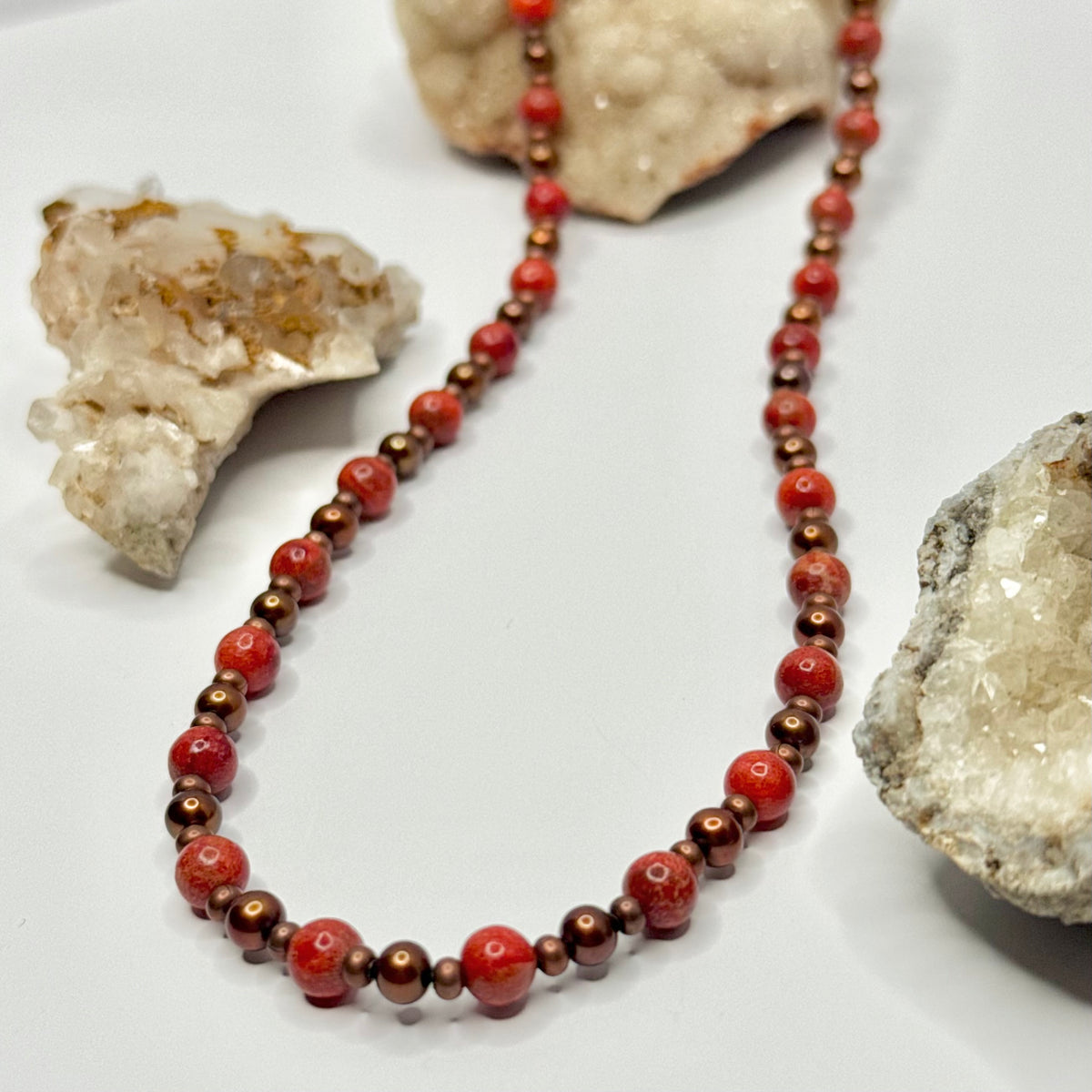 Red Coral and Copper Beaded Necklace