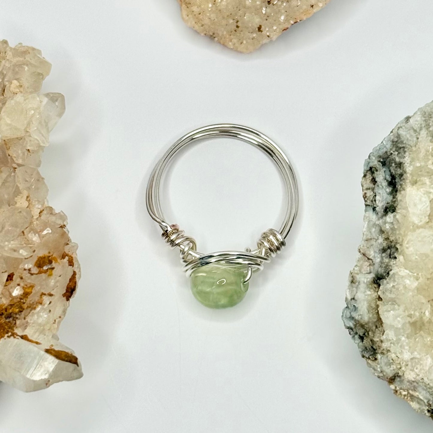 Silver Prehnite Ring