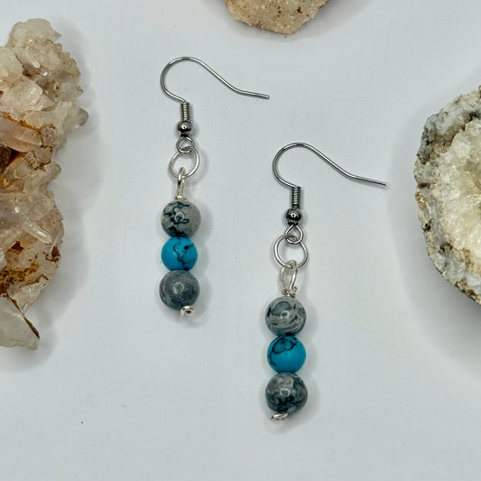 Silver Crazy Lace and Turquoise Earrings