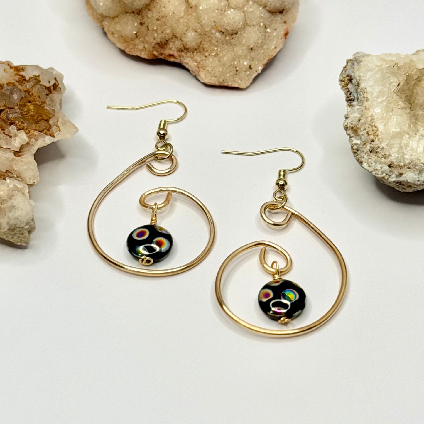 Gold Black Resin Earrings