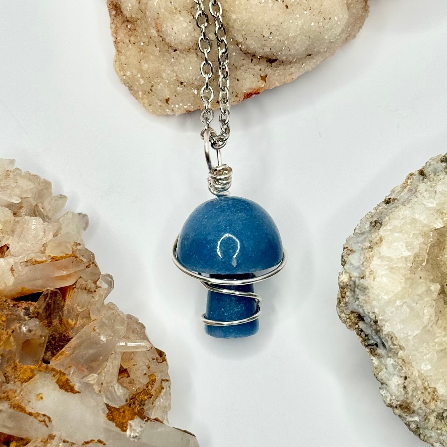 Silver Blue Calcite Mushroom Necklace
