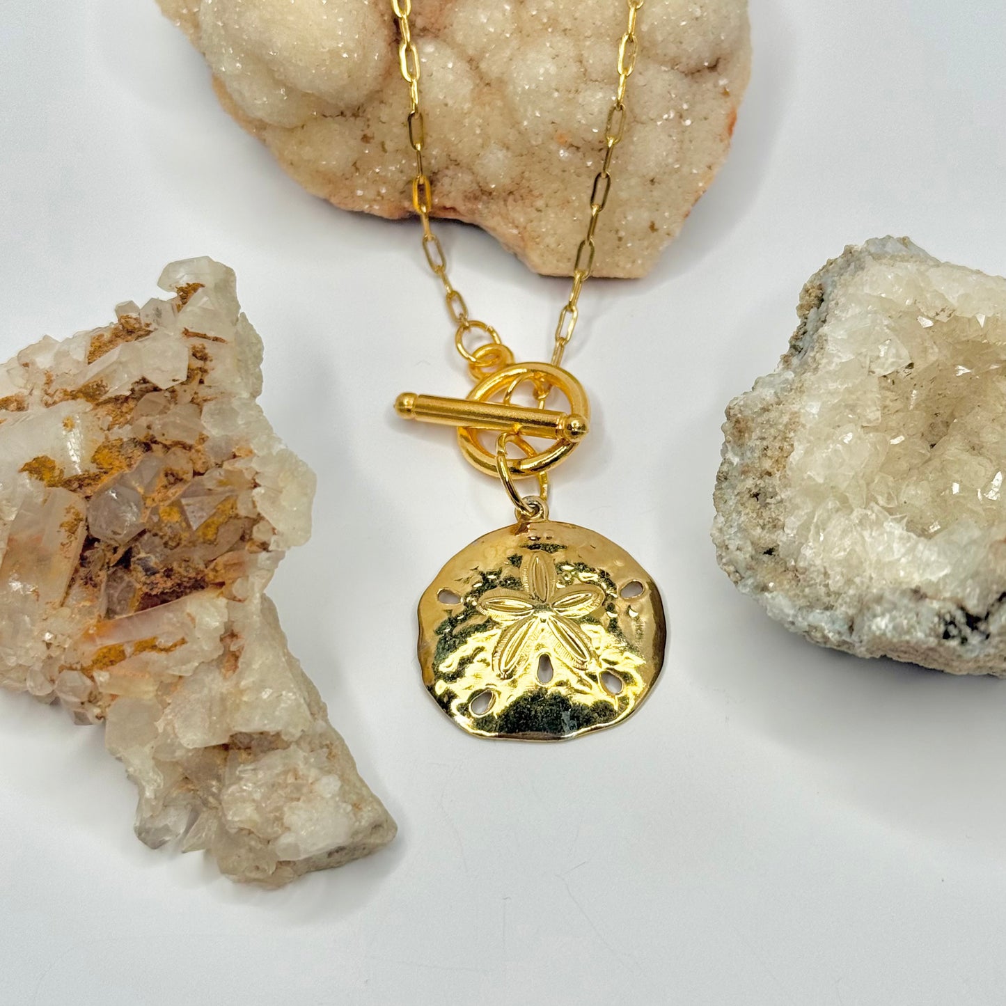 Gold Sand Dollar Charm Toggle Necklace