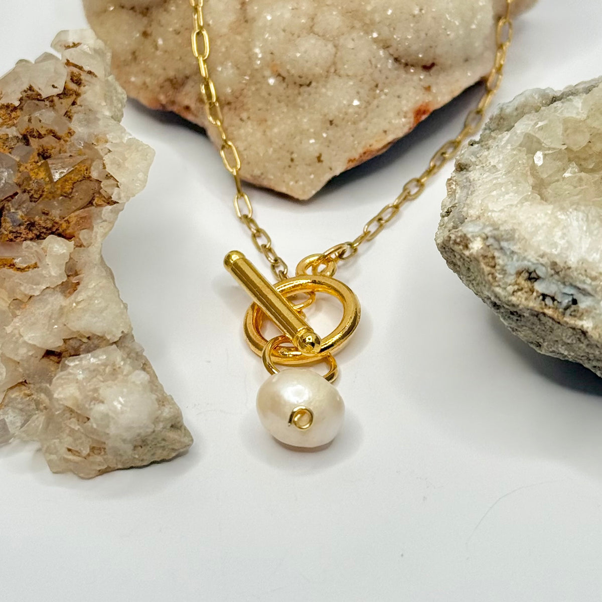 Gold Cultured Pearl Toggle Necklace