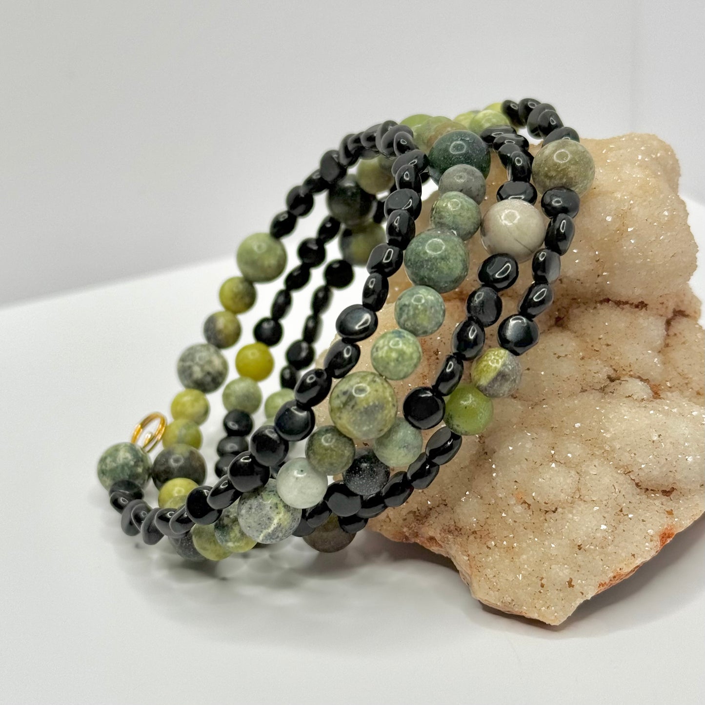 Gold Serpentine and Onyx Wrap Bracelet