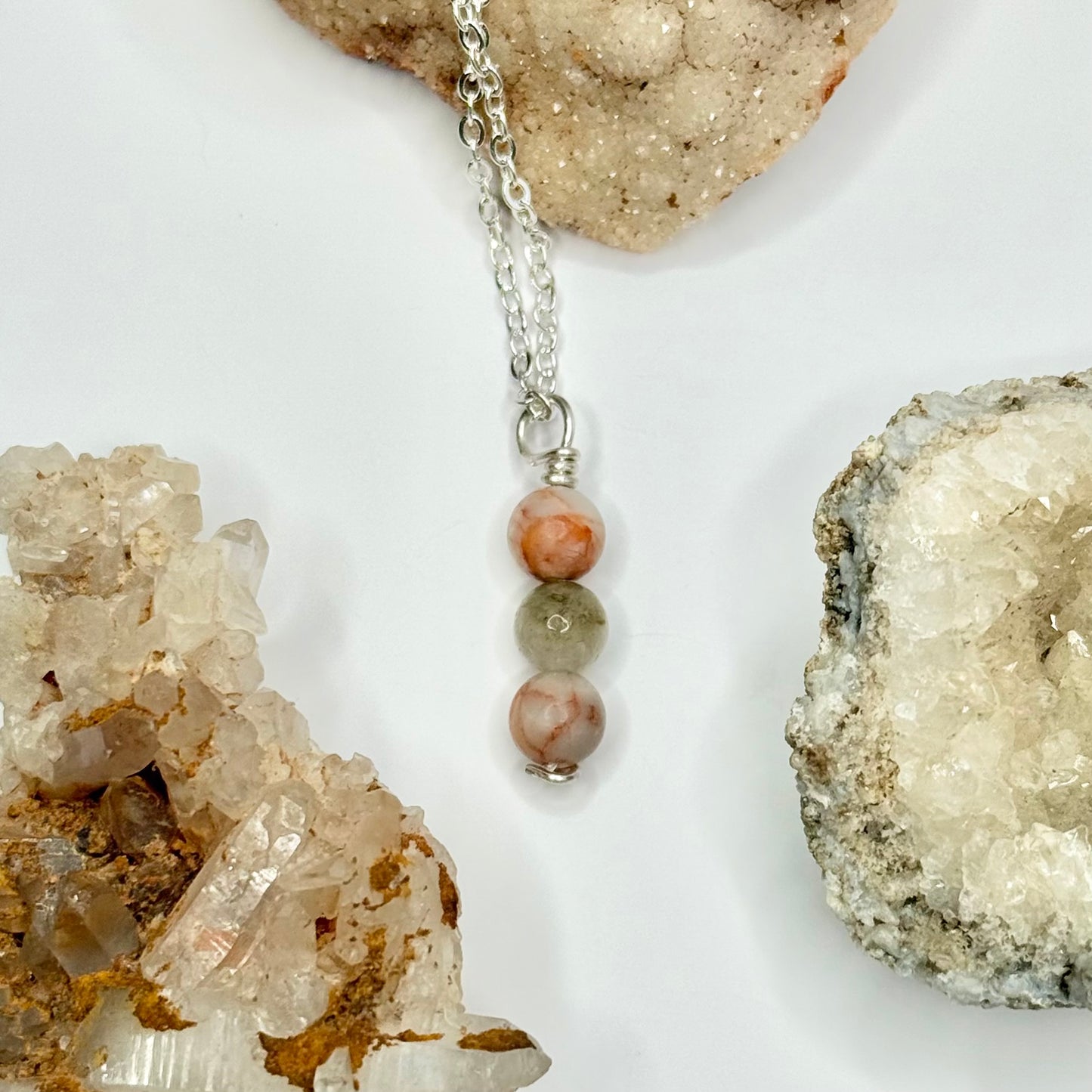 Silver Unakite and Red Vein Jasper Necklace