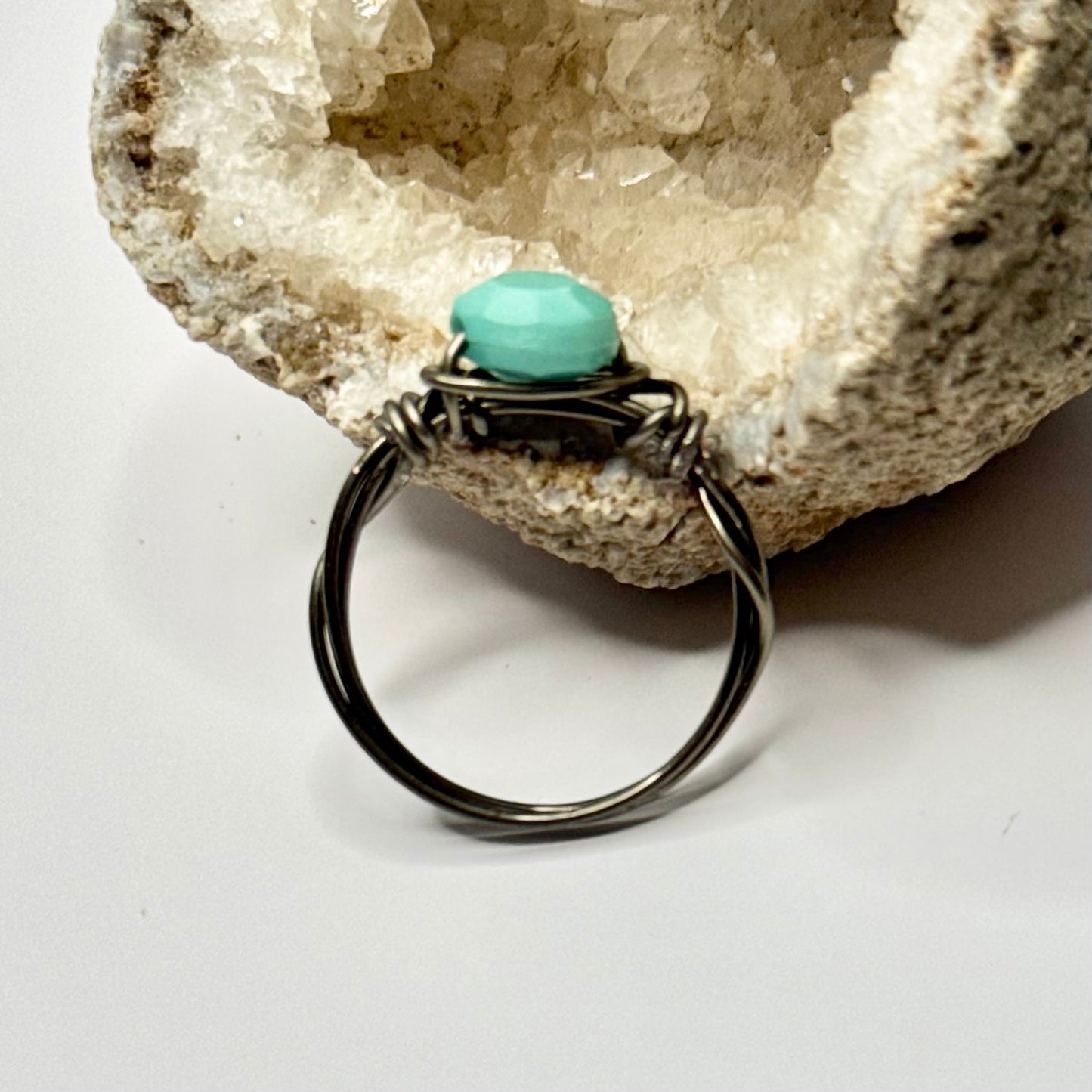 Charcoal Turquoise Color Beaded Ring