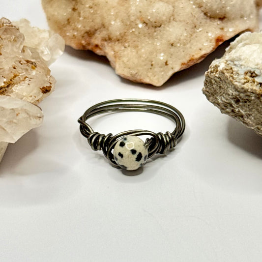 Charcoal Dalmatian Jasper Ring
