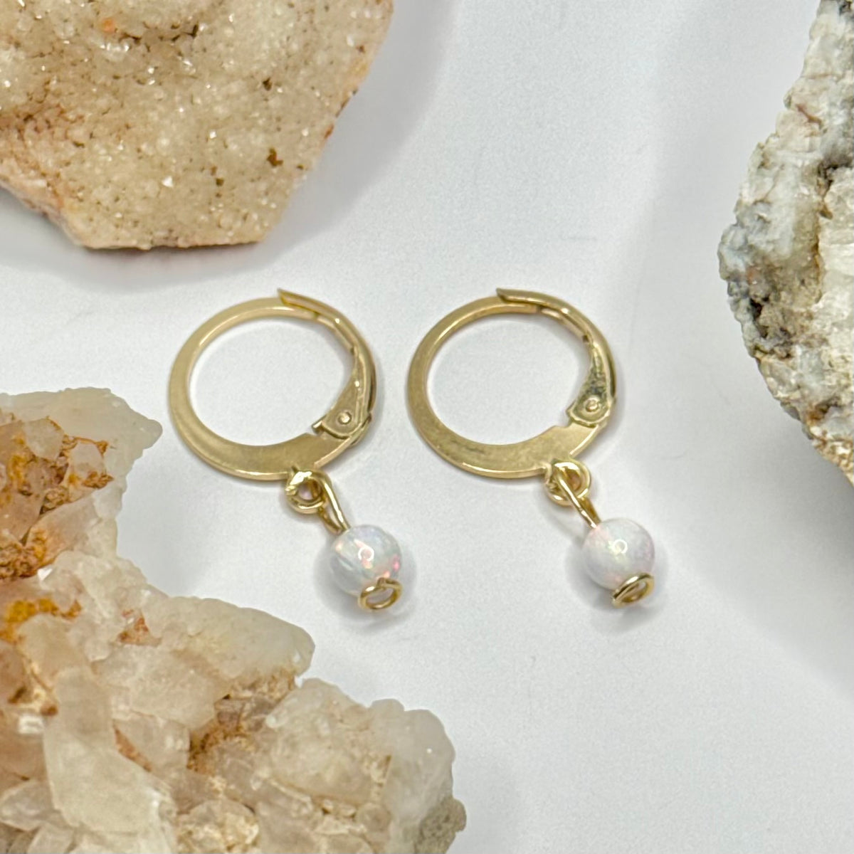 Gold Plated Fire and Ice Opal Huggie Earrings
