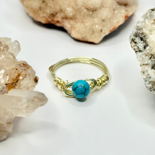 Gold Blue Dyed Howlite Ring
