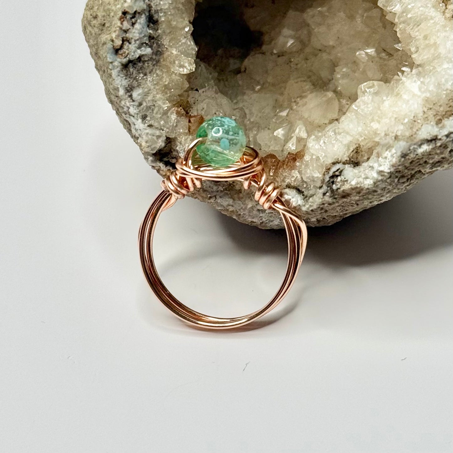 Rose Gold Green Beaded Ring