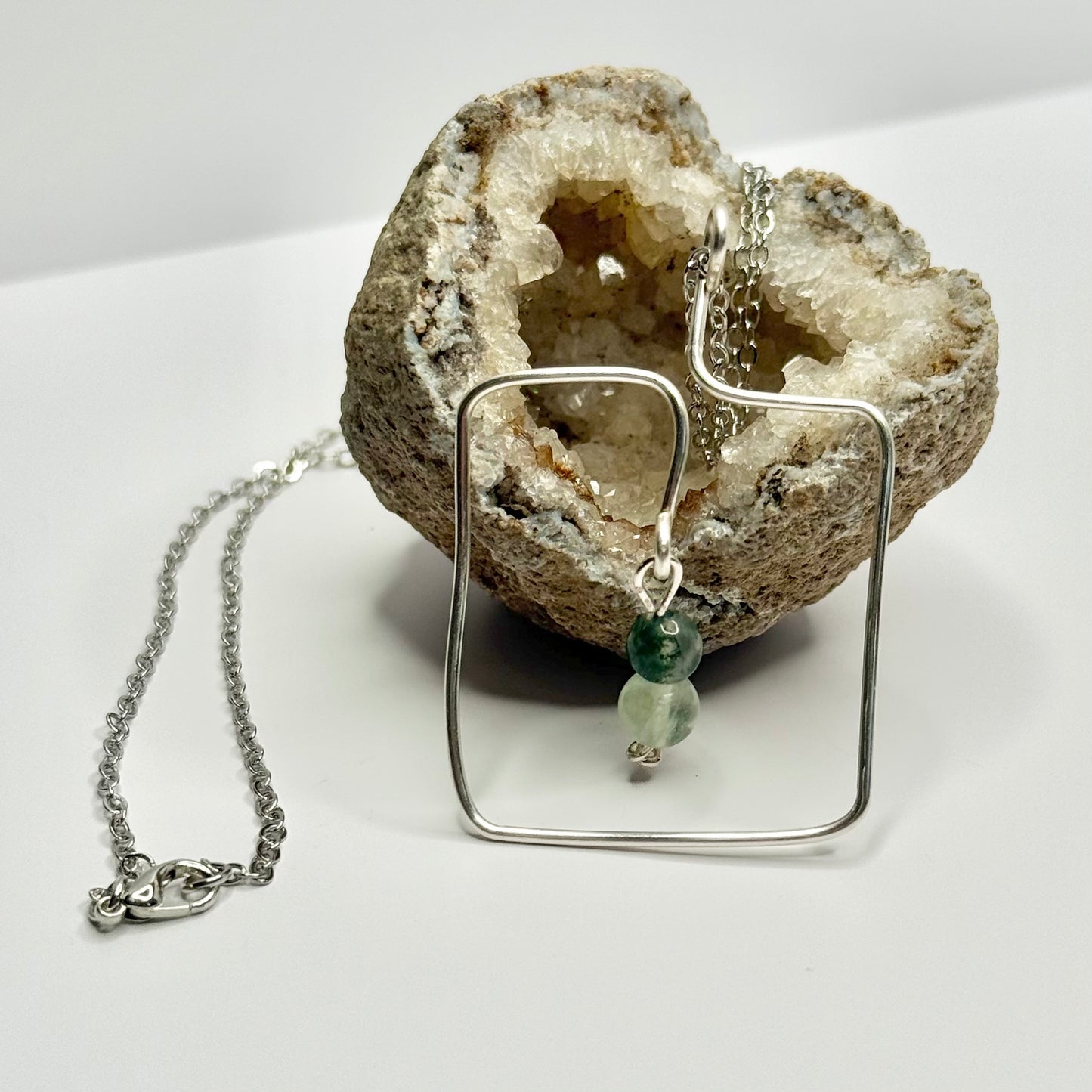 Silver Fluorite and Moss Agate Necklace