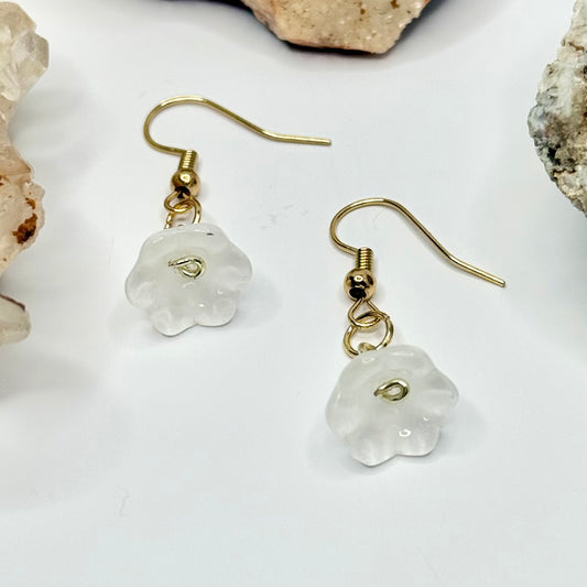 Gold White Flower Earrings