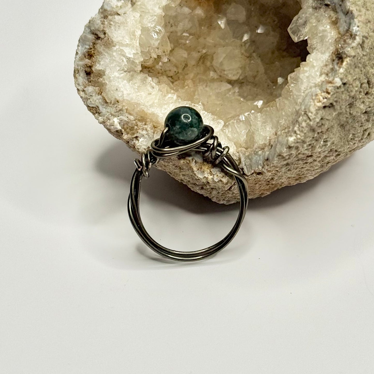Charcoal Moss Agate Ring