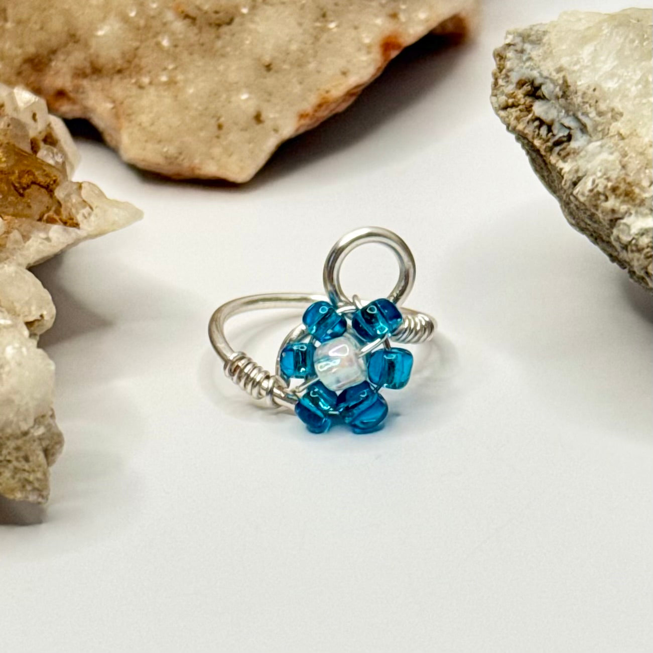 Silver Blue Flower Ring