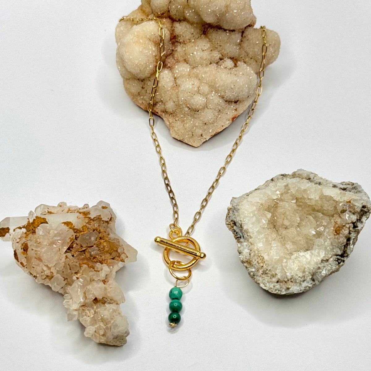 Gold Malachite Beaded Toggle Necklace