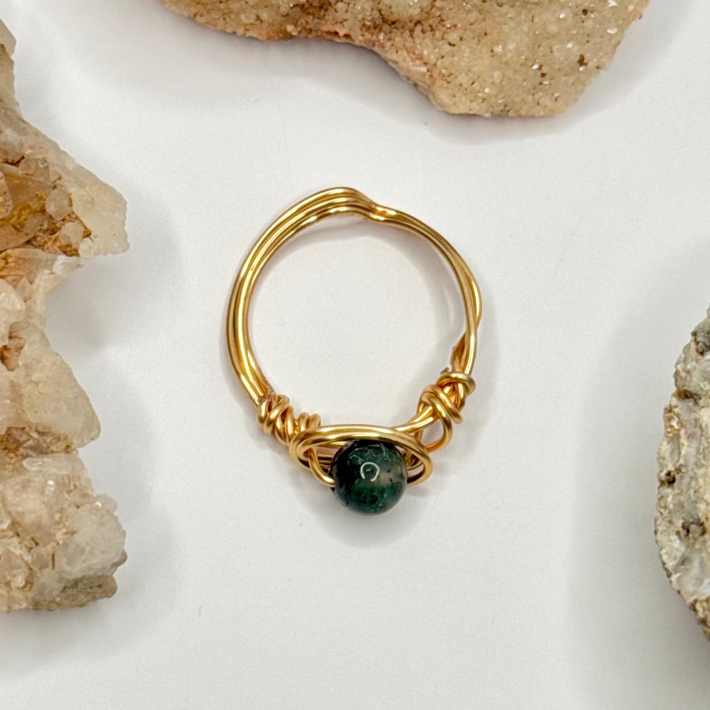 Gold Moss Agate Ring