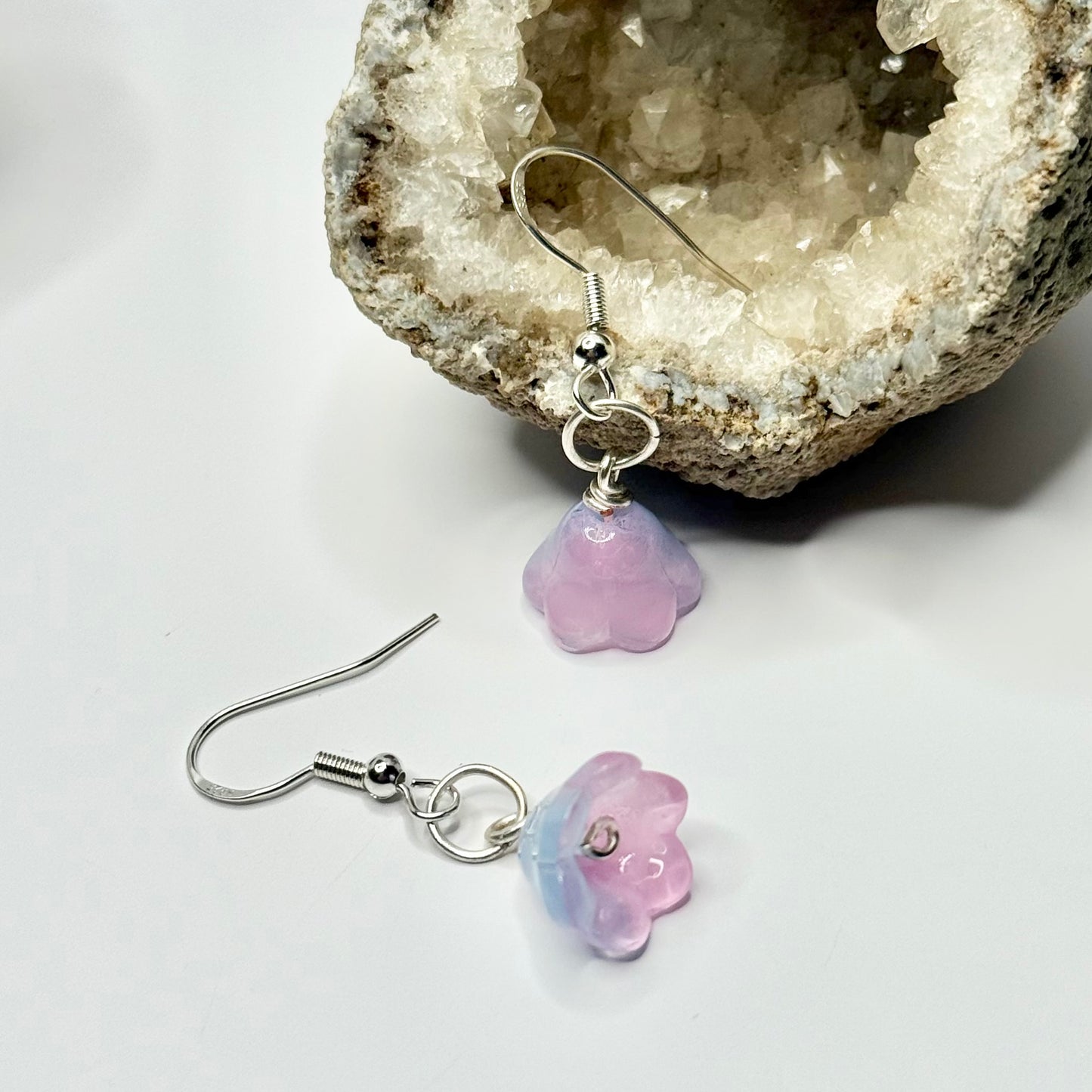 Sterling Silver Pink and Blue Flower Earrings