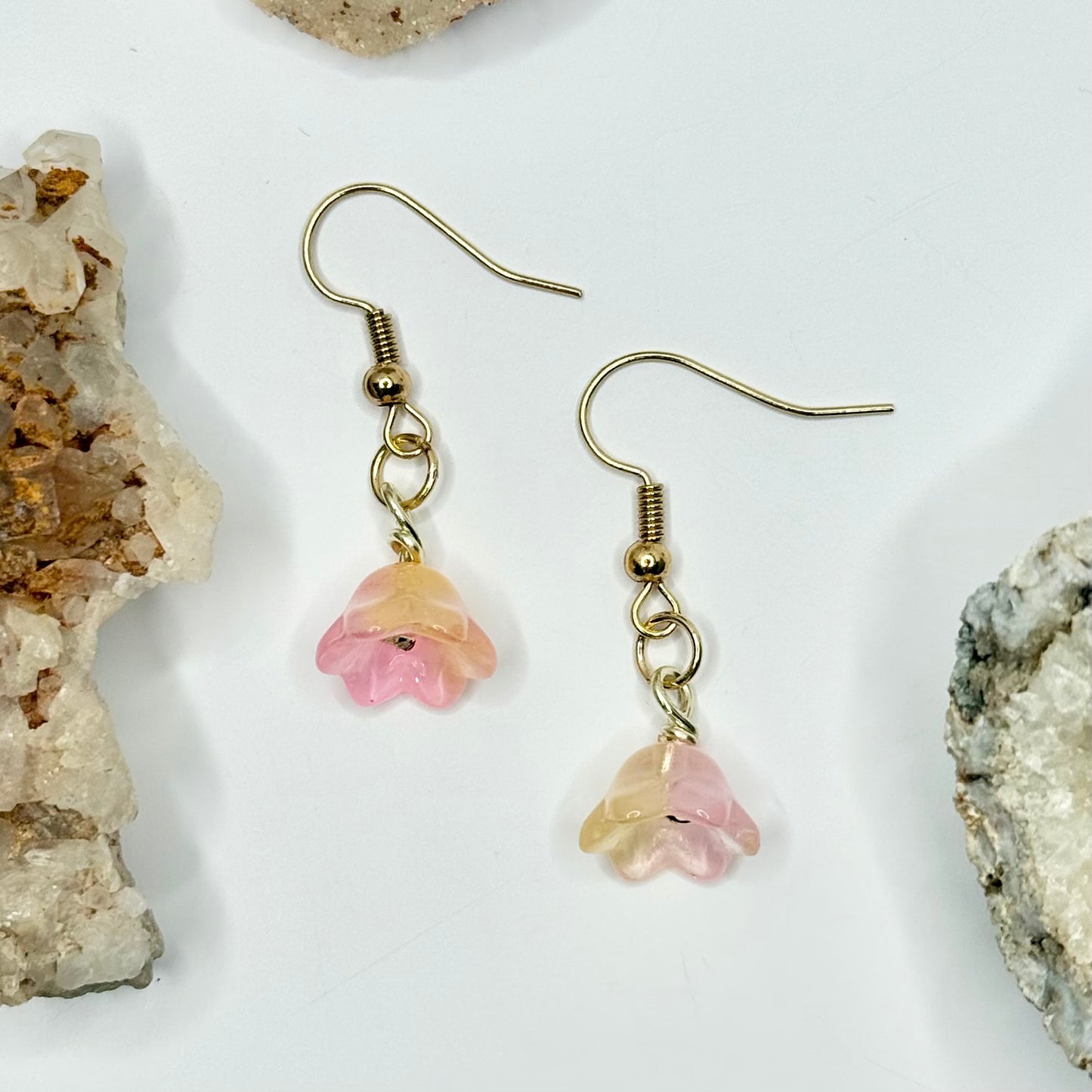 Gold Pink and Yellow Earrings