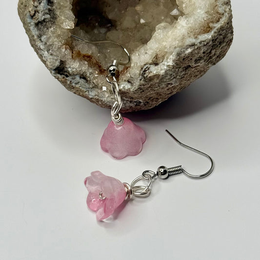 Silver Pink Flower Earrings