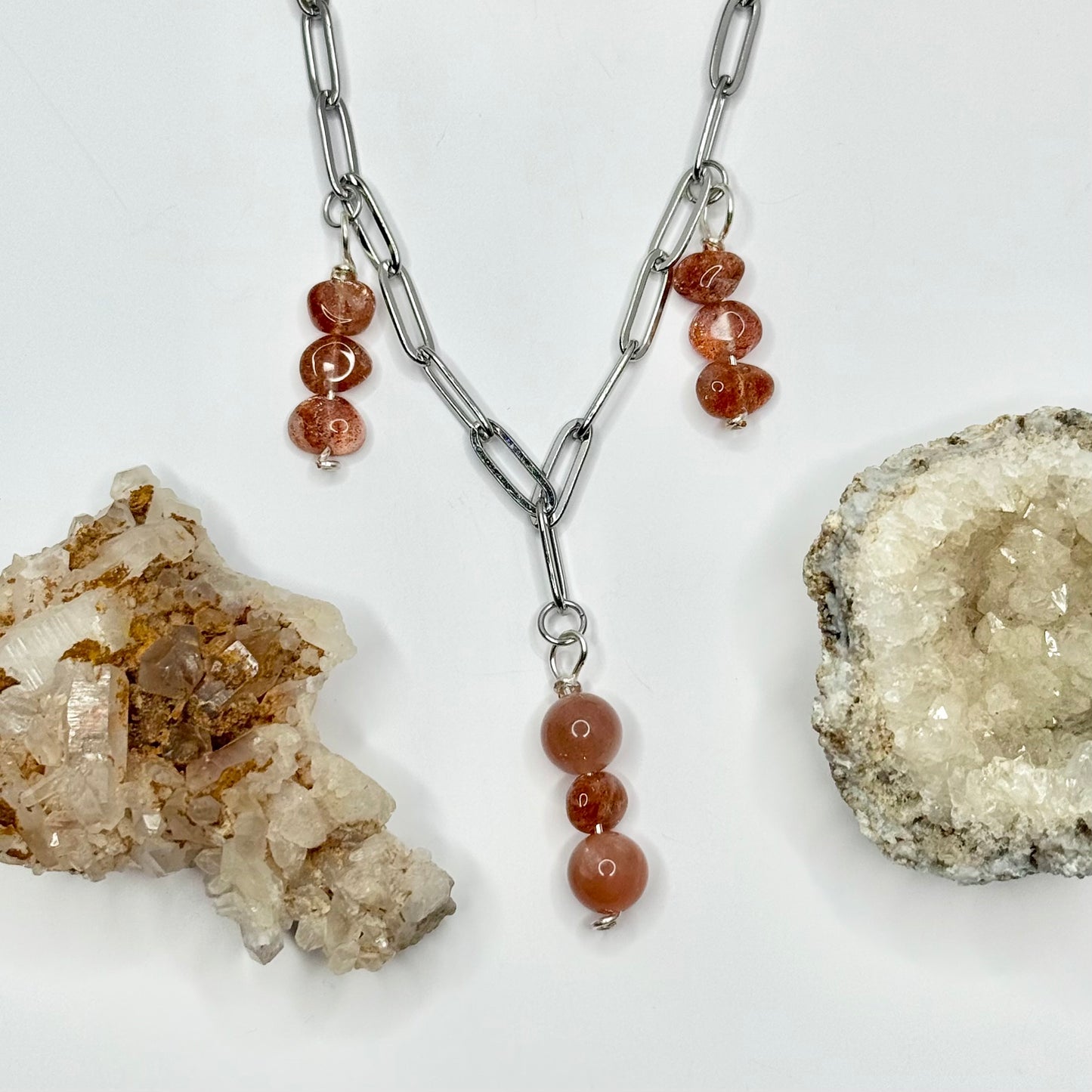 Silver Sunstone Paperclip Necklace