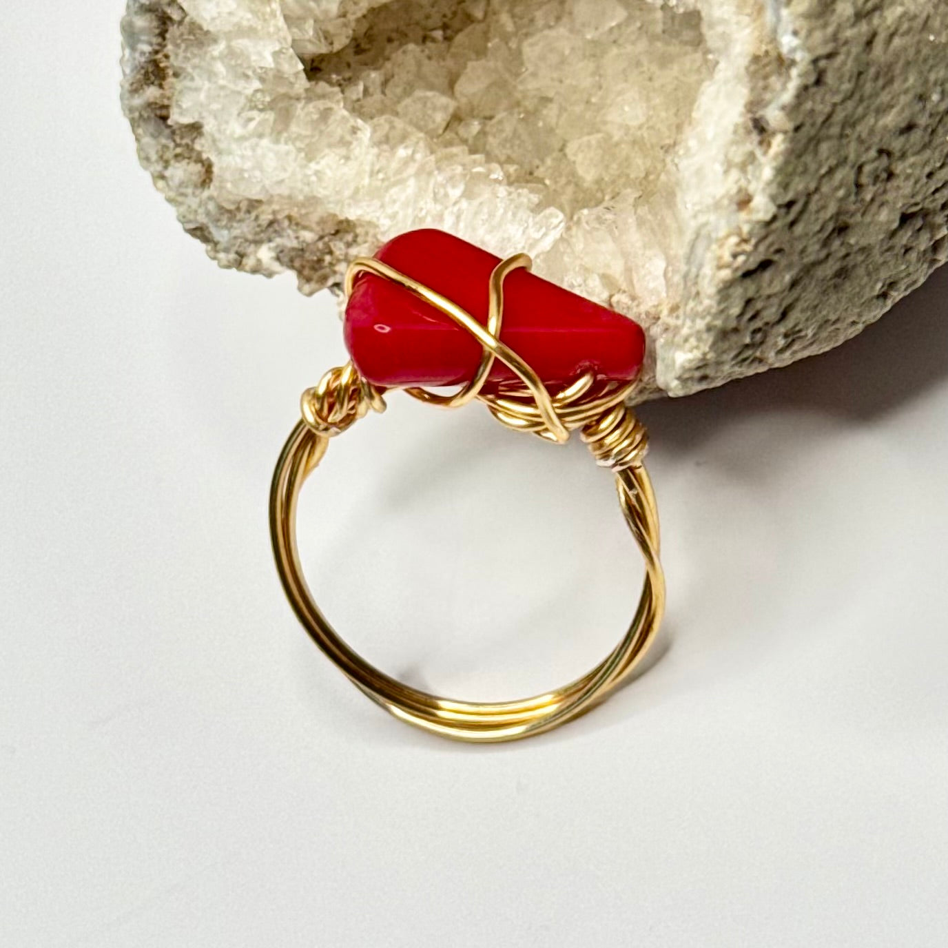 Gold Red Glass Ring