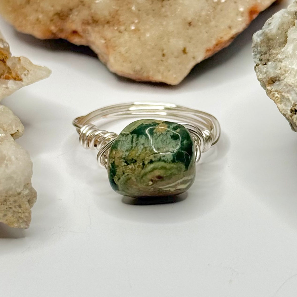 Silver Rainforest Jasper Ring