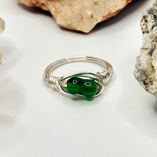 Silver Dark Green Glass Ring