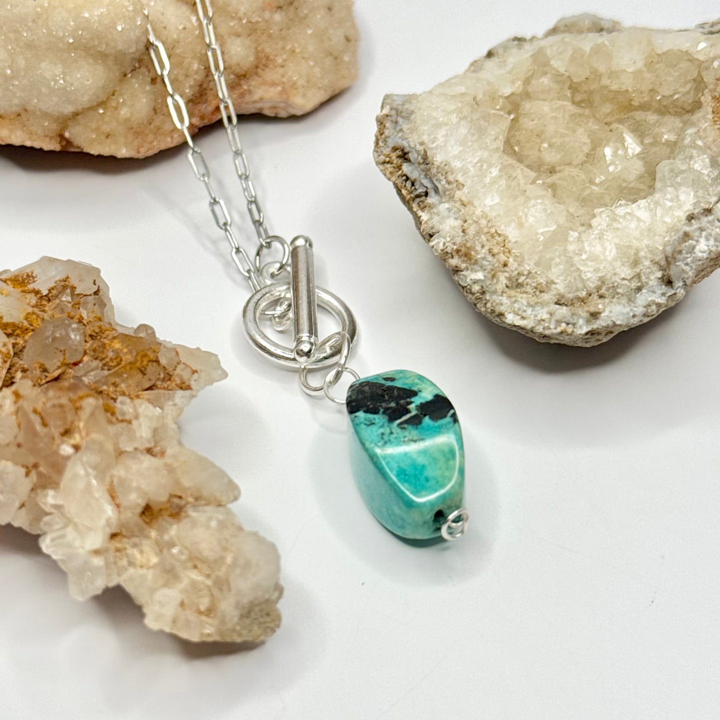 Silver Caribbean Calcite Toggle Necklace
