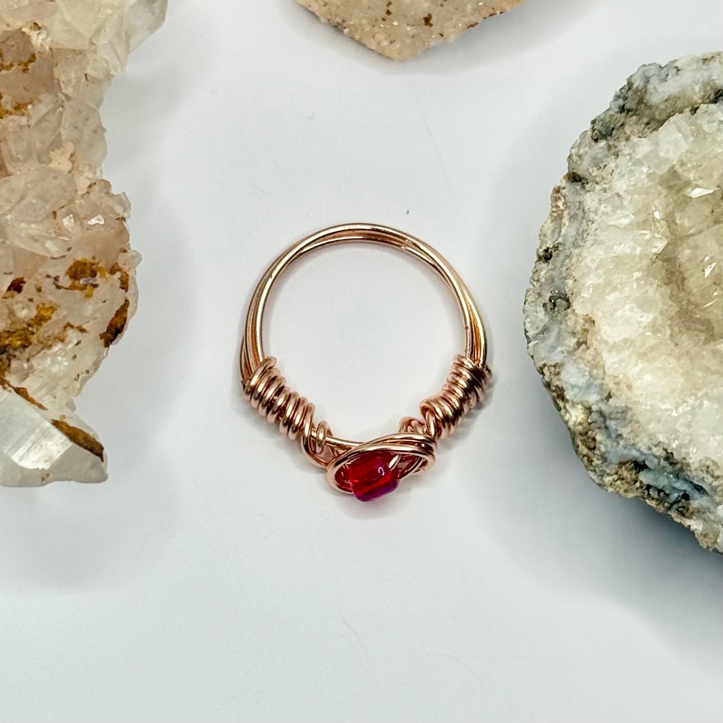 Rose Gold Red Beaded Ring