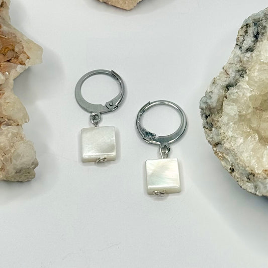 Silver White Shell Earrings