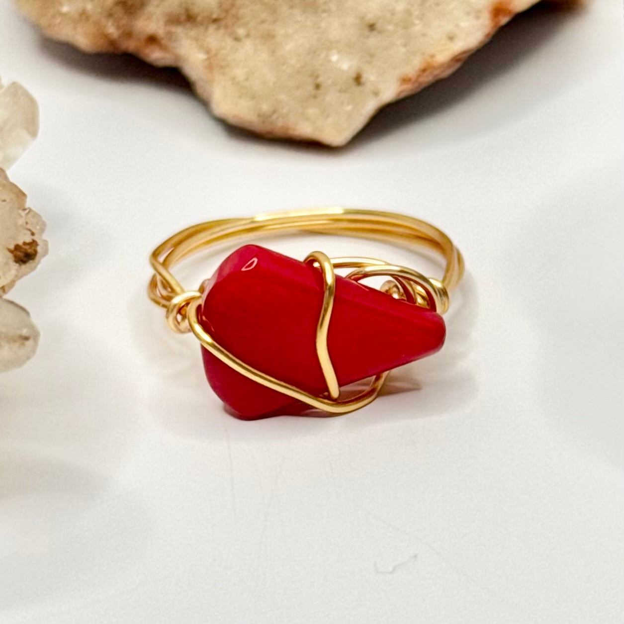 Gold Red Glass Ring
