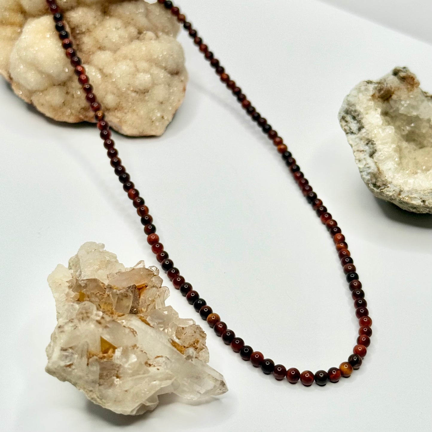 Gold Red Tigers Eye Beaded Necklace