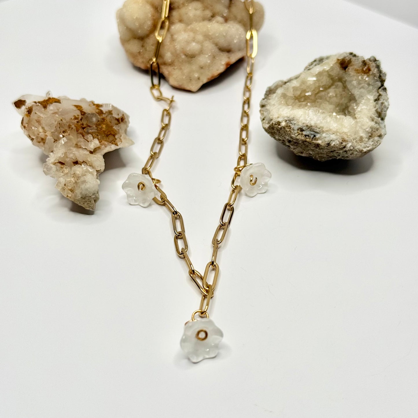Gold Paperclip Flower Necklace