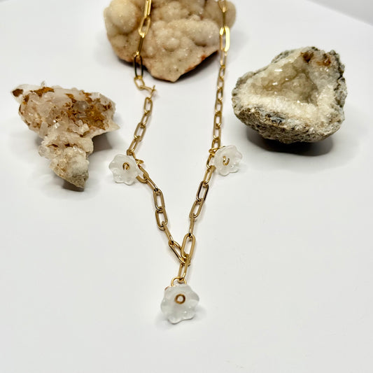 Gold Paperclip Flower Necklace