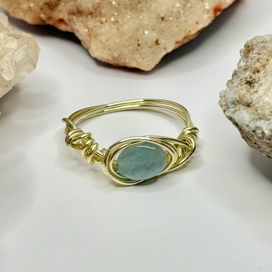 Gold Blue Calcite Ring