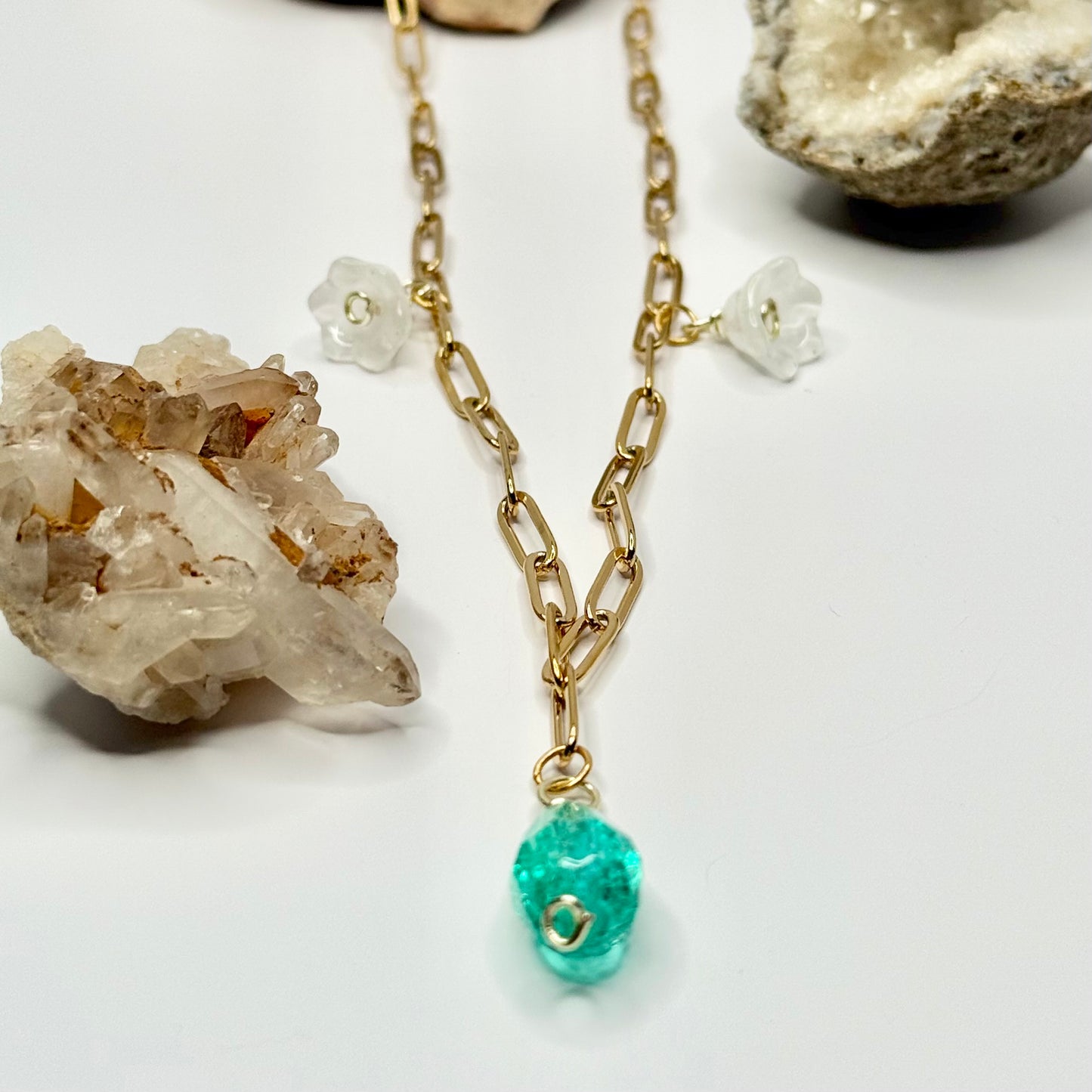 Gold Paperclip Flower and Resin Necklace